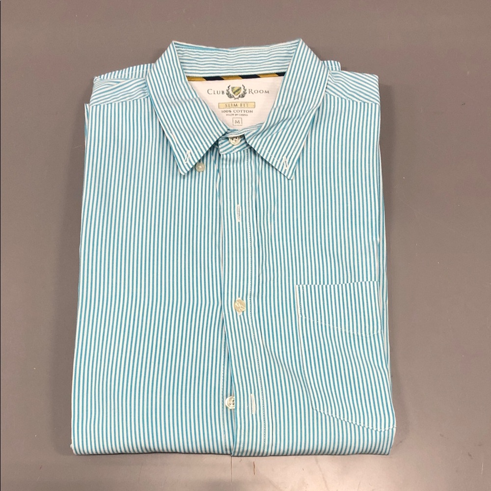 Club Room Men's Aqua Striped Button Down Shirt